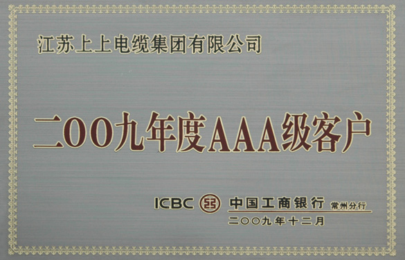 ag亚娱集团荣获“中国工商银行2009年度AAA级客户”称呼