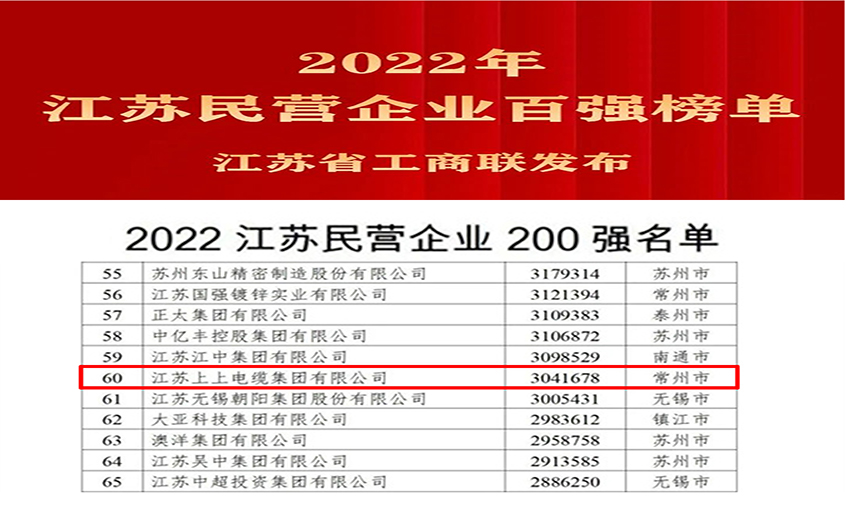 ag亚娱集团电缆荣登2022年江苏民企百强三大榜单